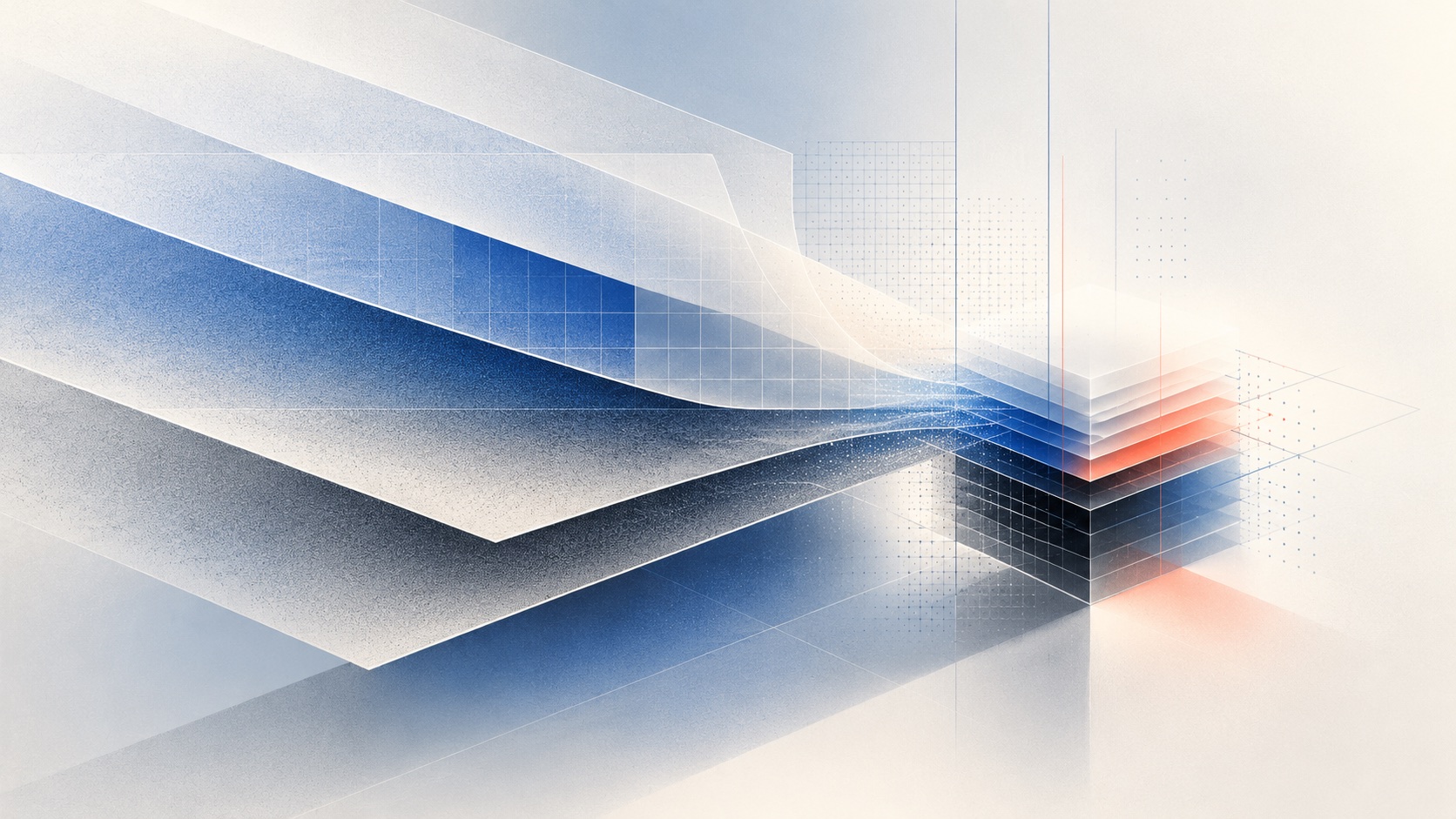 Abstract layers of a document compressing into a compact geometric form